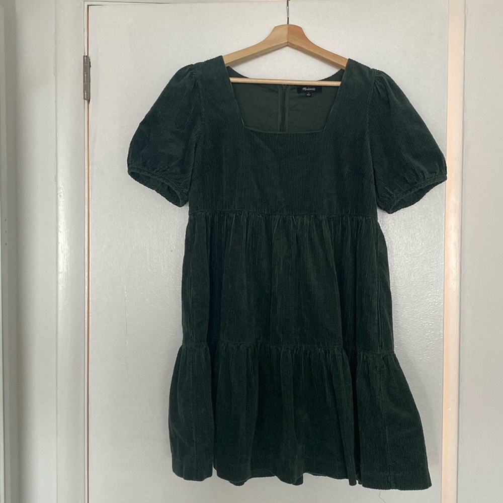 Madewell hunter green corduroy mini babydoll dress. Worn once.